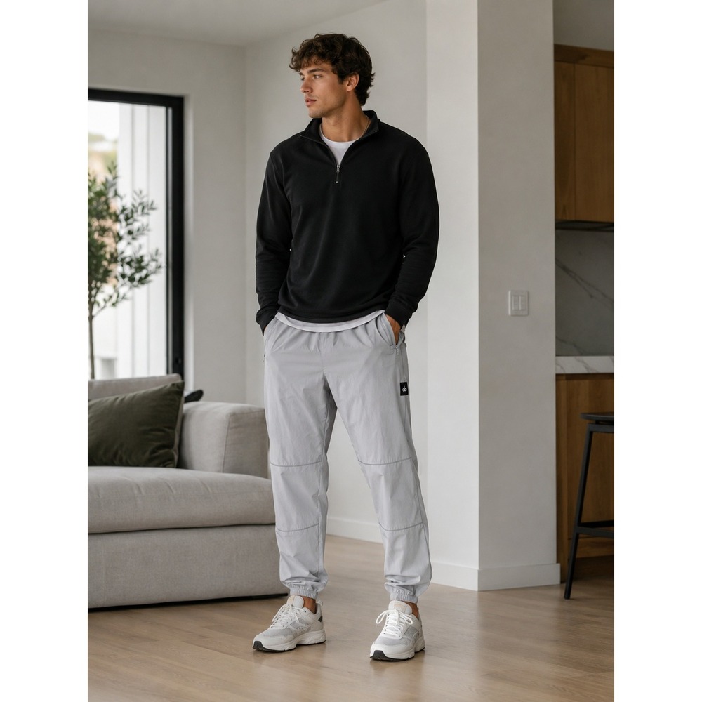 Alo Yoga Men's Jogger Track Pants Mens L Grey Reflective Piping